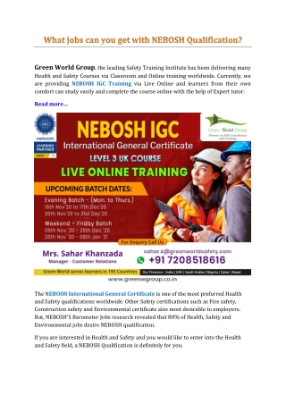 What jobs can you get with NEBOSH Qualification?