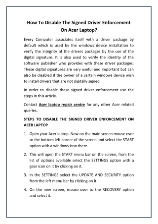 How To Disable The Signed Driver Enforcement On Acer Laptop?