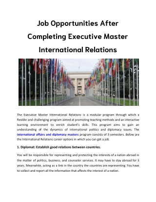 Job Opportunities After Completing Executive Master International Relations