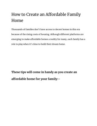 How to Create an Affordable Family Home