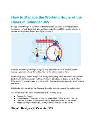 How to Manage the Working Hours of the Users in Calendar 365