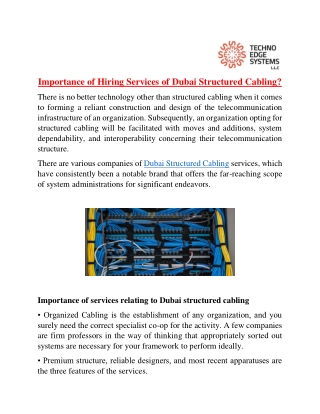 What is the Importance of Hiring Services of Dubai Structured Cabling?