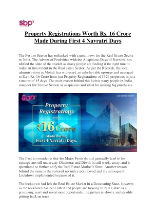 Property Registrations Worth Rs.16 Crore Made During First 4 Navratri Days