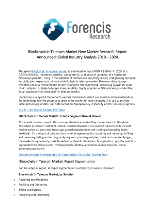 Blockchain in telecom market latest study on segmentation analysis, leading players &amp; industry trends forecast to 20