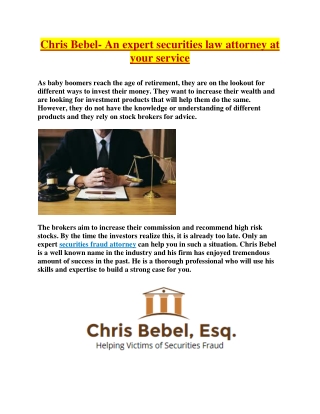 Chris Bebel- An expert securities law attorney at your service