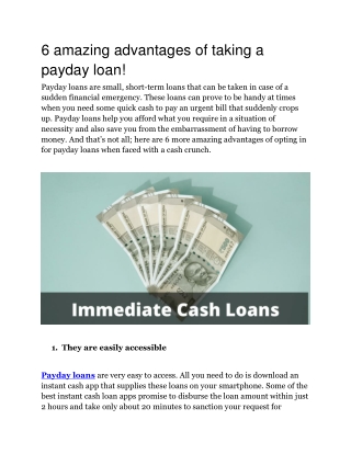 6 amazing advantages of taking a payday loan!