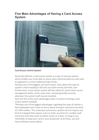 Card Access Control Systems