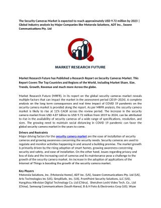 Security Cameras Market is expected to reach approximately USD 9.72 million by 2023