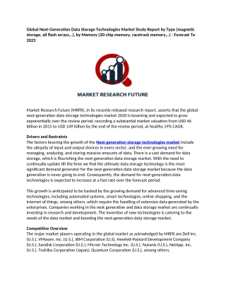 Next-generation Data Storage Technologies Market 2020 Booming and Expected to Grow Exponentially