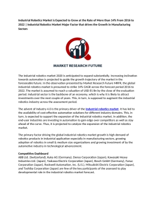 Industrial Robotics Market is Expected to Grow at the Rate of More than 14% From 2016 to 2022