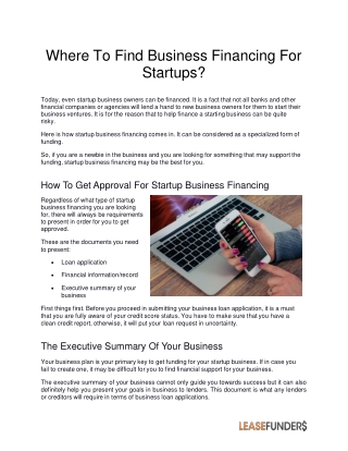 Looking To Find Business Financing For Startups?