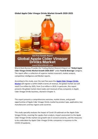 Worldwide Apple Cider Vinegar Drinks Market Report Forecast to 2025