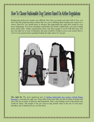 How To Choose Fashionable Dog Carriers Based On Airline Regulations