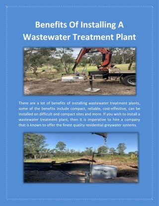 Benefits Of Installing A Wastewater Treatment Plant