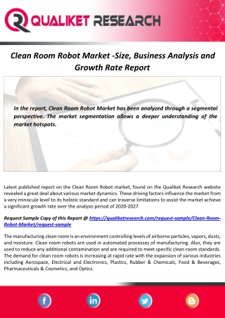 Clean Room Robot Market Size with COVID-19 Impact and Forecast Report by 2027