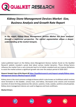 Kidney stone Management Devices Market Size, Demand and Forecast Report by 2027