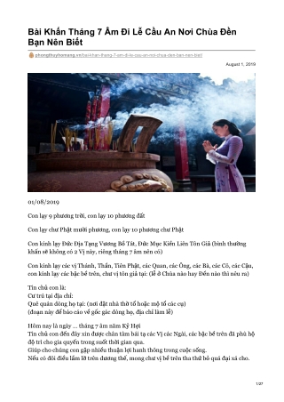 Bài Khấn Tháng 7 Âm Đi Lễ Cầu An Nơi Chùa Đền Bạn Nên Biết