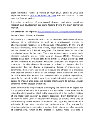 Brain Biomarkers Market Analysis, Development, Size, Revenue, Future Growth, Business Prospects And Forecast 2025