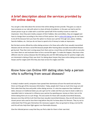 A brief description about the services provided by hiv online dating