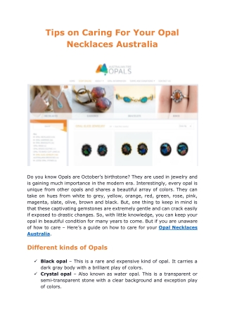 Tips on Caring For Your Opal Necklaces Australia