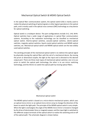 Mechanical Optical Switch & MEMS Optical Switch
