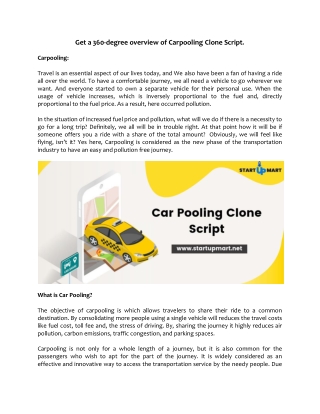 Get a 360-Degree Overview of Carpooling Clone Script.