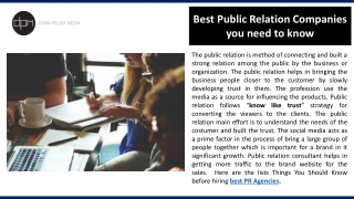 Best Public Relation Companies you need to know