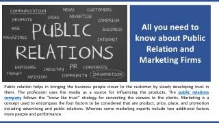 All you need to know about Public Relation and Marketing Firms