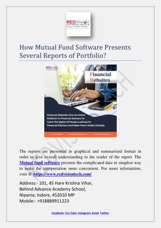 How Mutual Fund Software Presents Several Reports of Portfolio?