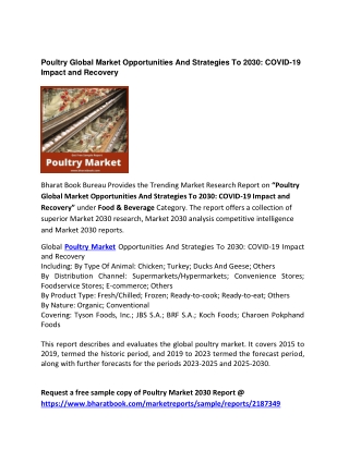 Poultry Global Market Opportunities And Strategies To 2030: COVID-19 Impact and Recovery