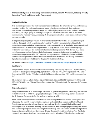 Artificial Intelligence in Marketing Market Competition, Growth Prediction, Industry Trends, Upcoming Trends and Opportu