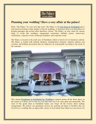 Planning your wedding? Have a cosy affair at the palace!