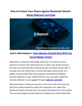 How to Protect Your Phone Against Bluetooth Attack?- Www.Webroot.Com/Safe