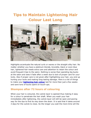 Tips to Maintain Lightening Hair Colour Last Long