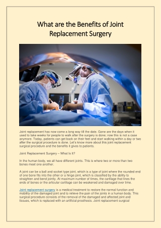 What are the benefits of joint replacement surgery