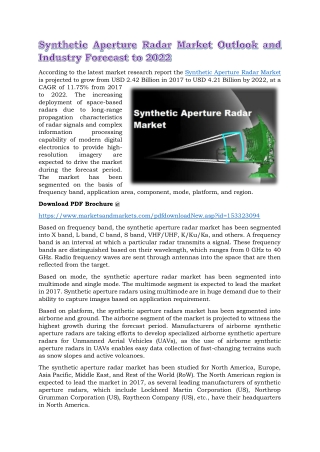 Synthetic Aperture Radar Market Outlook and Industry Forecast to 2022