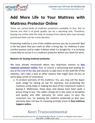 Add More Life To Your Mattress With Mattress Protector Online