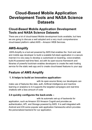 Cloud-Based Mobile Application Development Tools and NASA Science Datasets