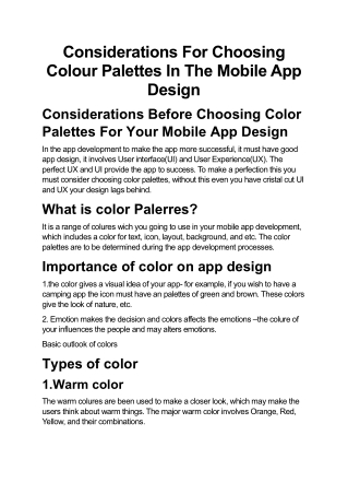 Considerations For Choosing Colour Palettes In The Mobile App Design