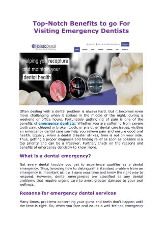 Top-Notch Benefits to go For Visiting Ergency Dentists