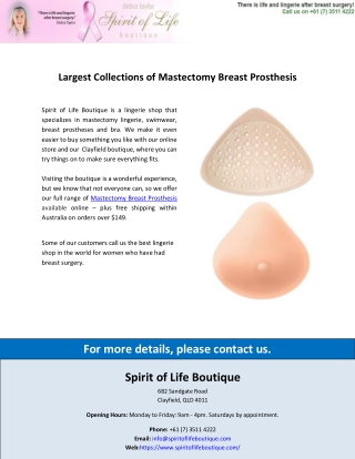Largest Collections of Mastectomy Breast Prosthesis