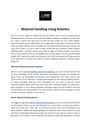 Material Handling Using Robotics