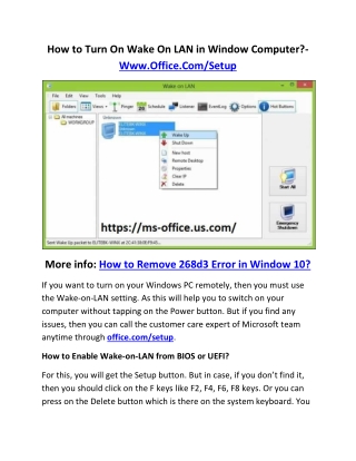 How to Turn On Wake On LAN in Window Computer?- Www.Office.Com/Setup