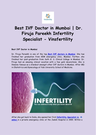 Best IVF Doctor in Mumbai | Dr. Firuja Pareekh Infertility Specialist - Vinsfertility