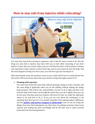How to stay safe from injuries while relocating?
