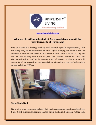 What are the Affordable Student Accommodations you will find near University of Queensland
