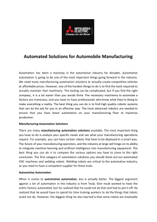 Automated Solutions for Automobile Manufacturing