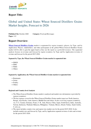 Wheat Sourced Distillers Grains Market Insights, Forecast to 2026