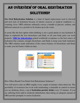 An Overview Of Oral Rehydration Solutions?