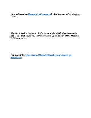 How to Speed up Magento 2 eCommerce? - Performance Optimization Guide